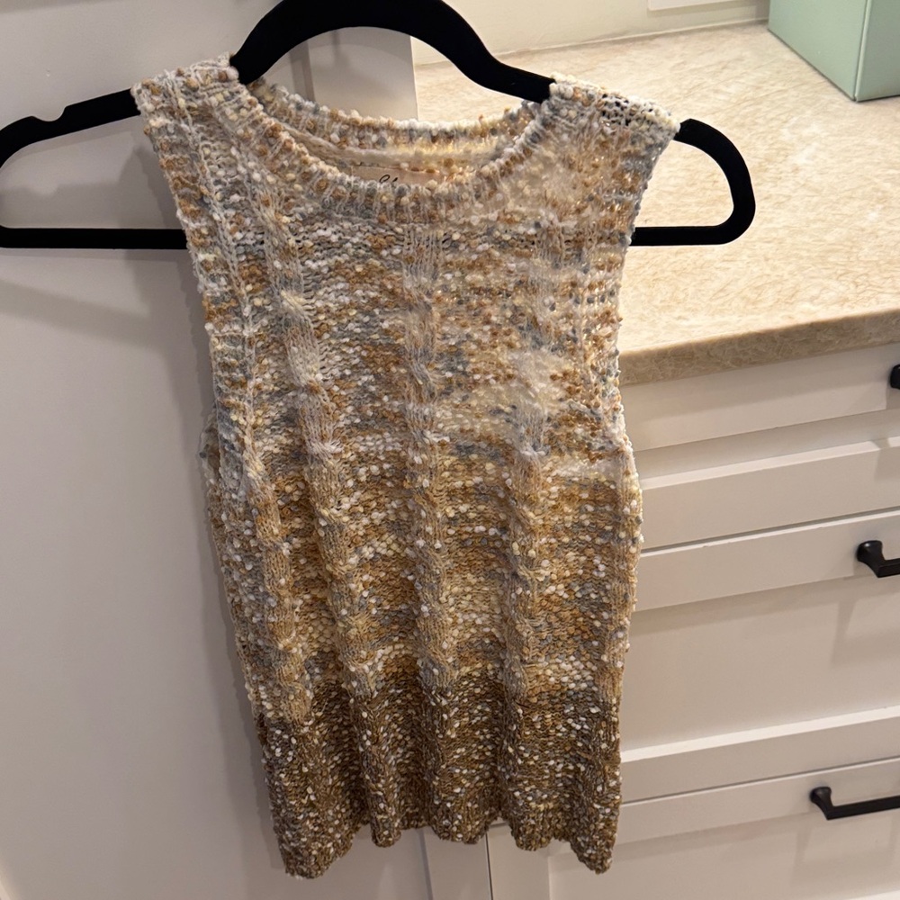 Elan Cream to Brown Ombre Cable Knit Sleeveless Tank